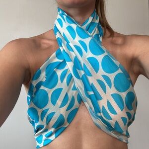 Kiton Blue Silk Polka Dot Scarf 27” by 72”